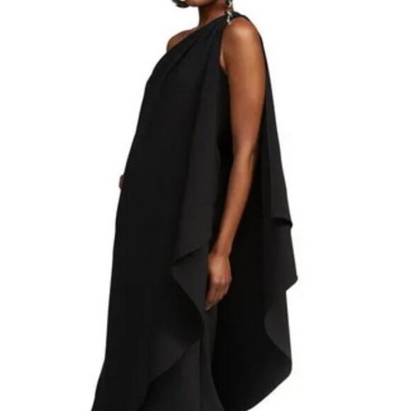 Halston Black Aries One-Shoulder Crepe Dress - Picture 2 of 4